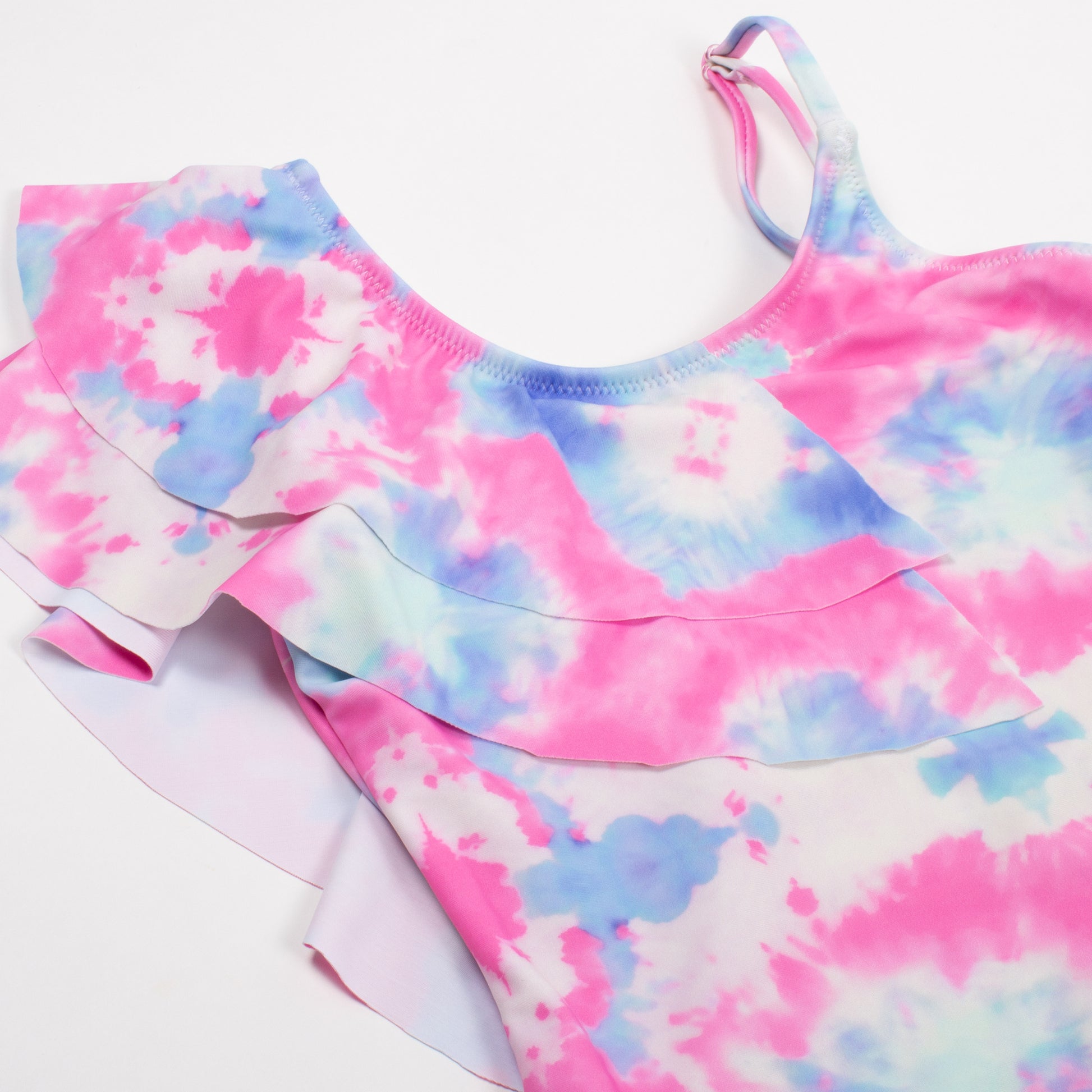 Cotton Candy Tie Dye Asymmetrical Ruffle Swimsuit  - Doodlebug's Children's Boutique