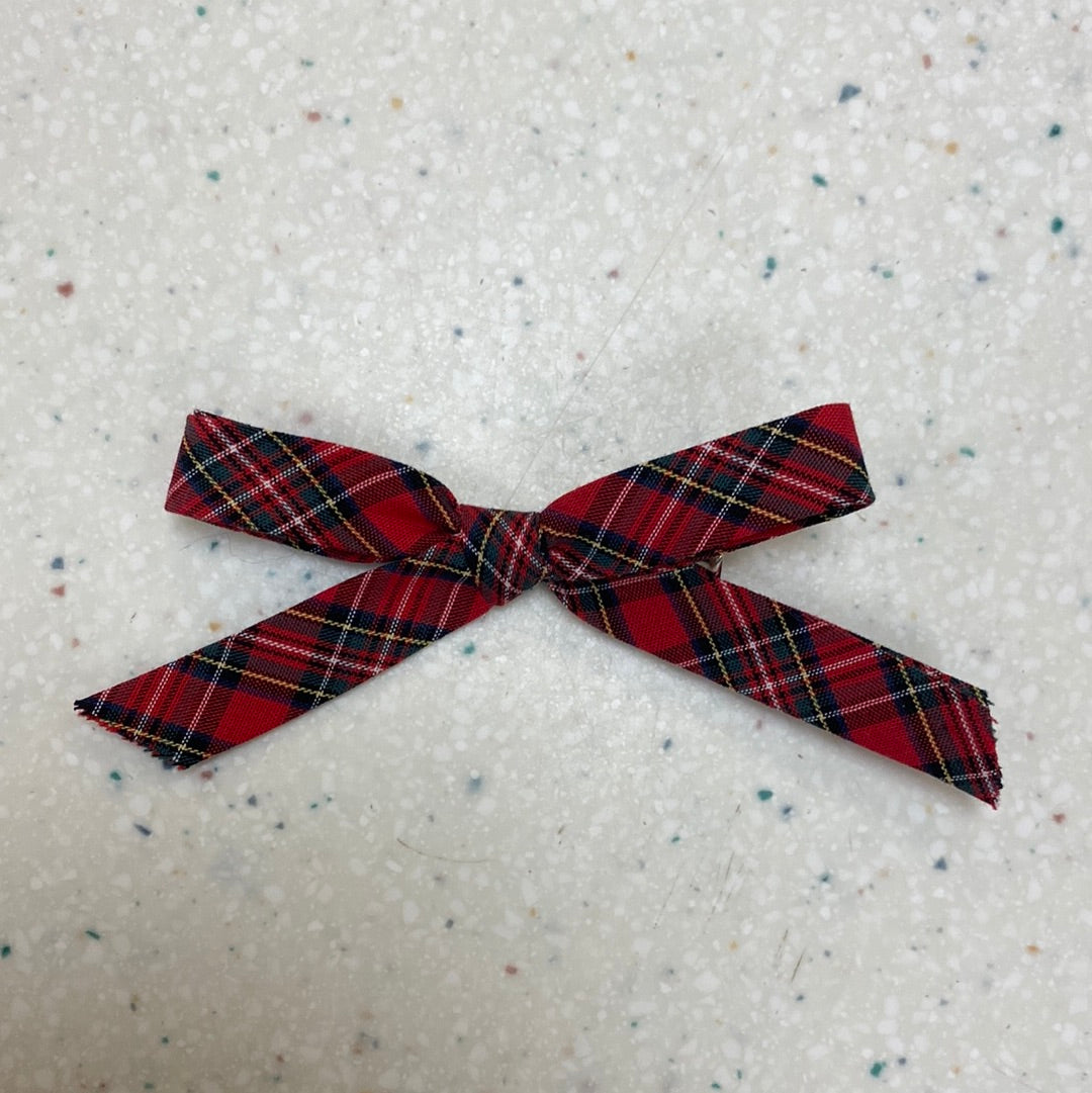 Print Hand Tied Hair Clip Red Plaid - Doodlebug's Children's Boutique