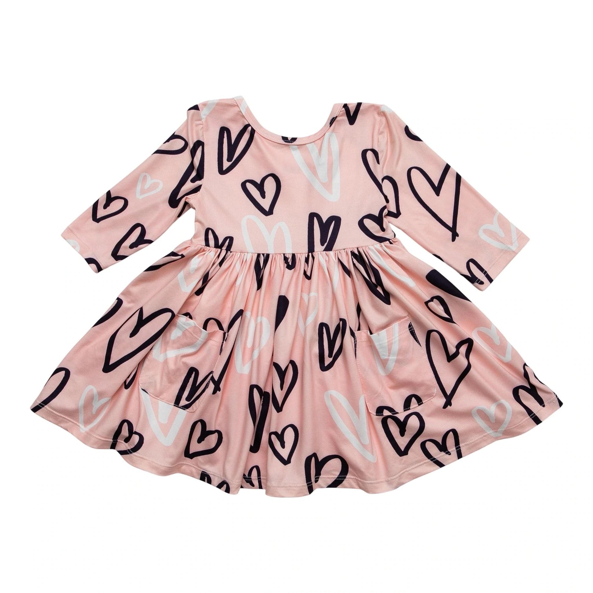Hand Drawn Heart Pocket Twirl Dress  - Doodlebug's Children's Boutique