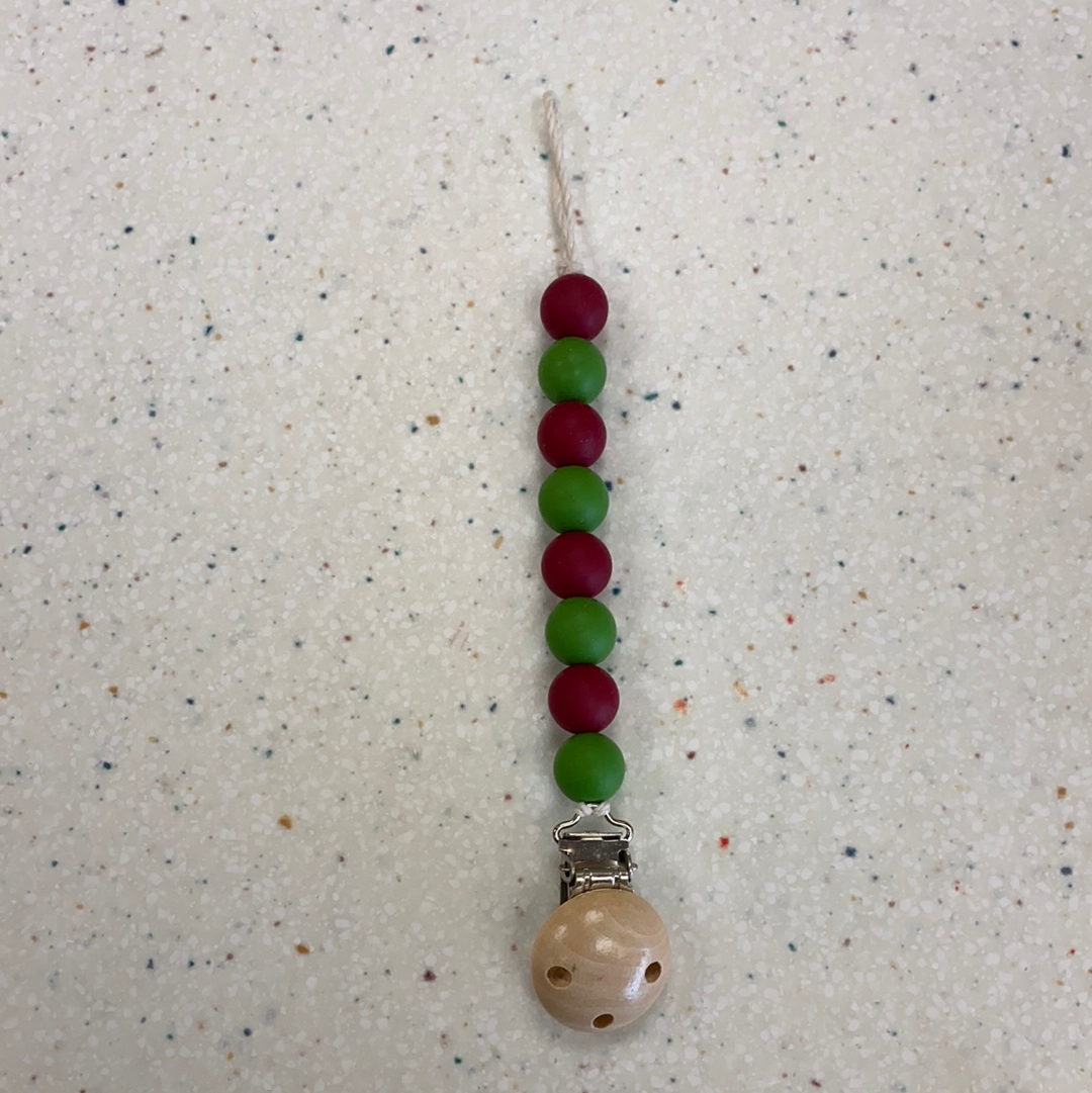 Teething Bead Paci Clip in Green and Maroon  - Doodlebug's Children's Boutique