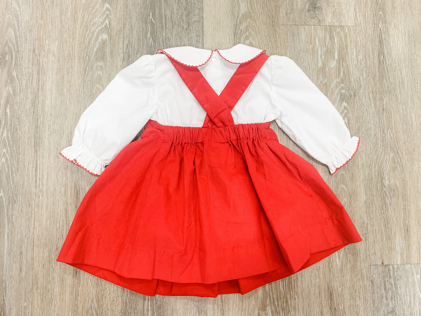 Red Cord Geo Dress with White Shirt  - Doodlebug's Children's Boutique
