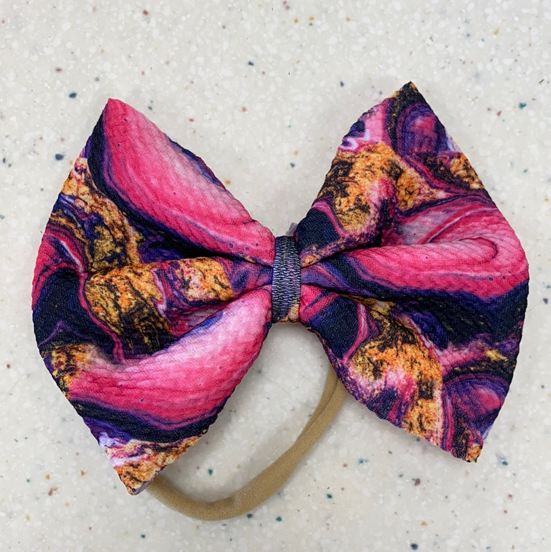 Pink Marble Bow on Nylon  - Doodlebug's Children's Boutique