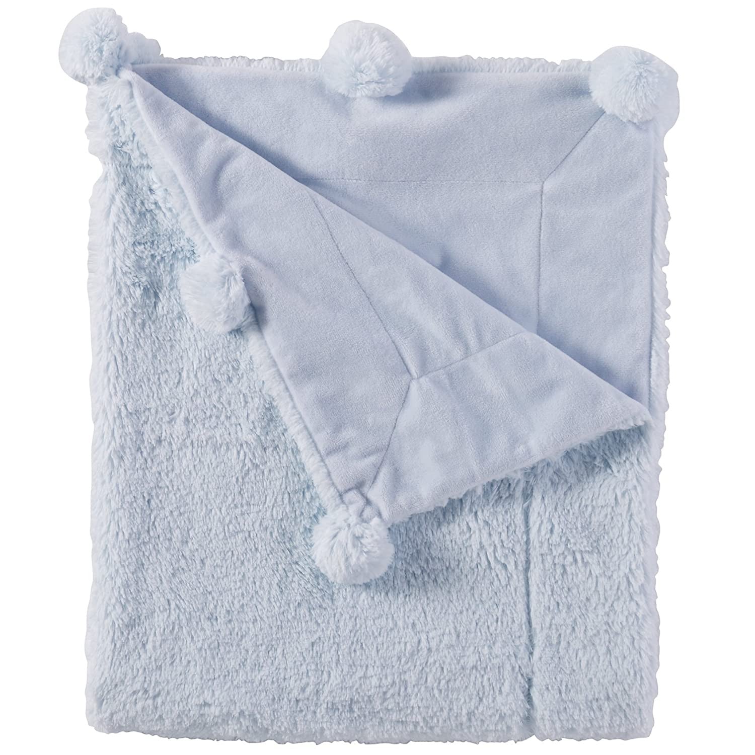 Blue Plush Pom Pom Blanket  - Doodlebug's Children's Boutique