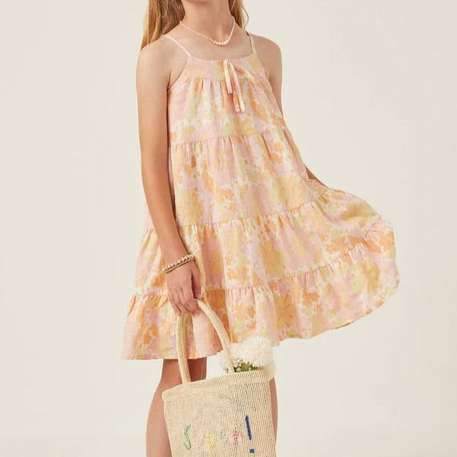 Front Tie Floral Tiered Dress  - Doodlebug's Children's Boutique