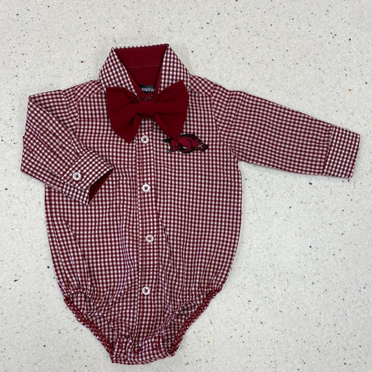 Gingham Razorback Bodysuit with Bow Tie  - Doodlebug's Children's Boutique