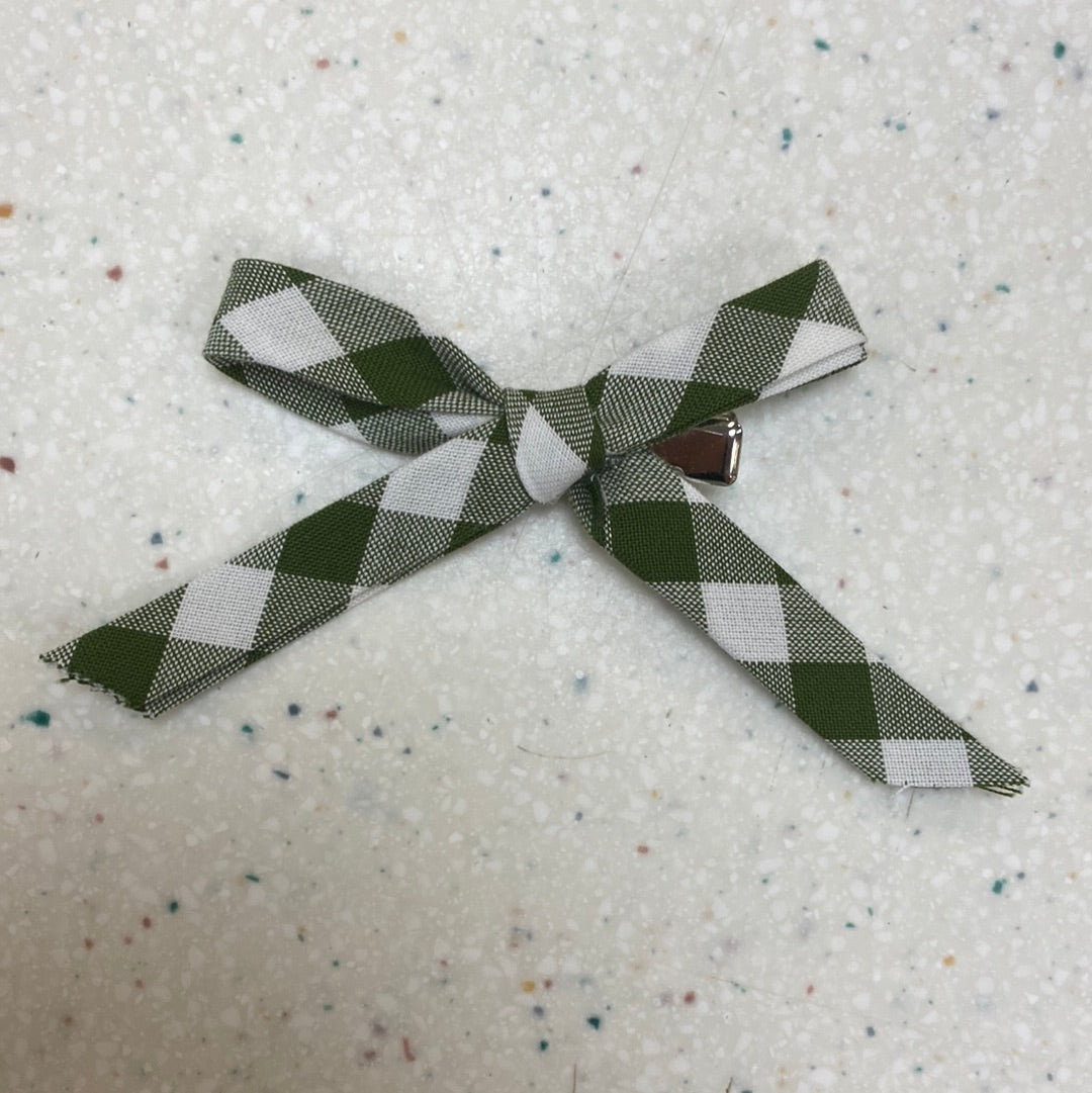 Print Hand Tied Hair Clip Green Check - Doodlebug's Children's Boutique