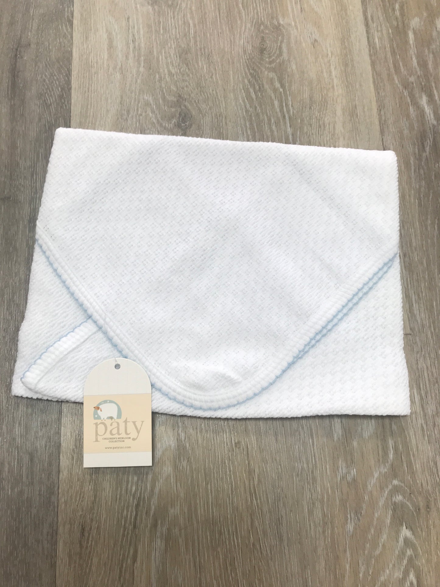 White Swaddle Blanket with Blue Trim  - Doodlebug's Children's Boutique