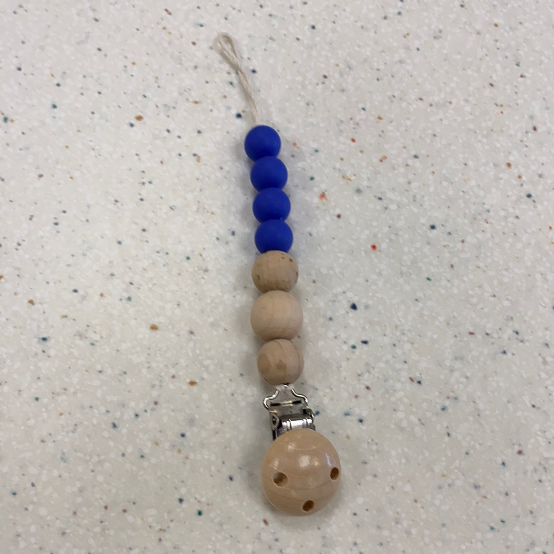 Teething Bead Paci Clip in Blue and Natural  - Doodlebug's Children's Boutique