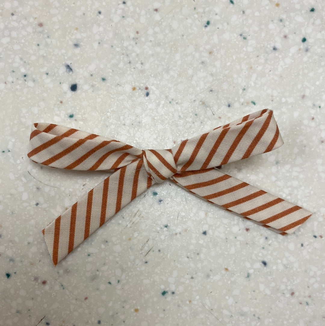 Print Hand Tied Hair Clip Rust Stripe - Doodlebug's Children's Boutique