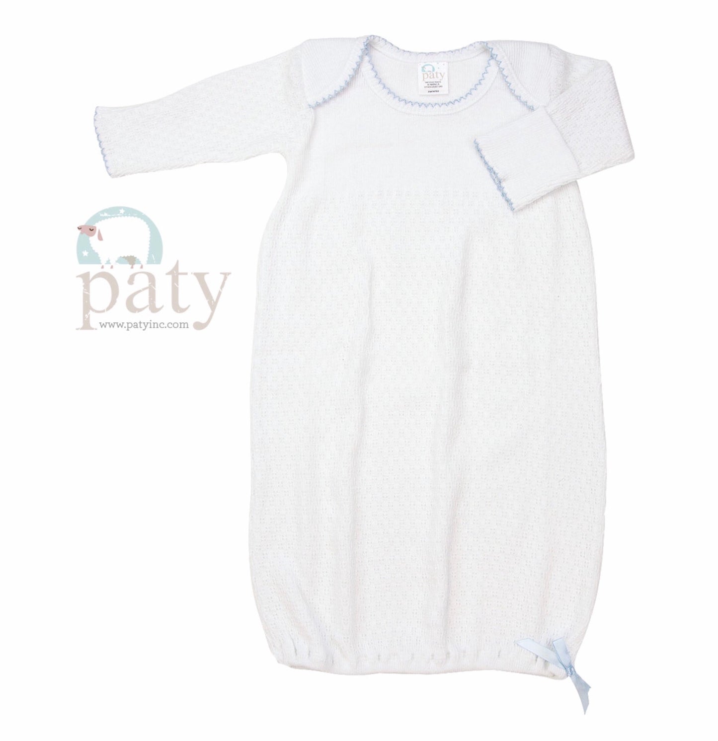 White Gown with Blue Trim Preemie - Doodlebug's Children's Boutique