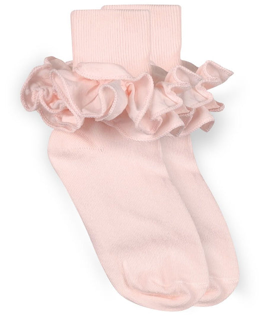 Misty Ruffle Turn Cuff Sock in Pastel Pink  - Doodlebug's Children's Boutique
