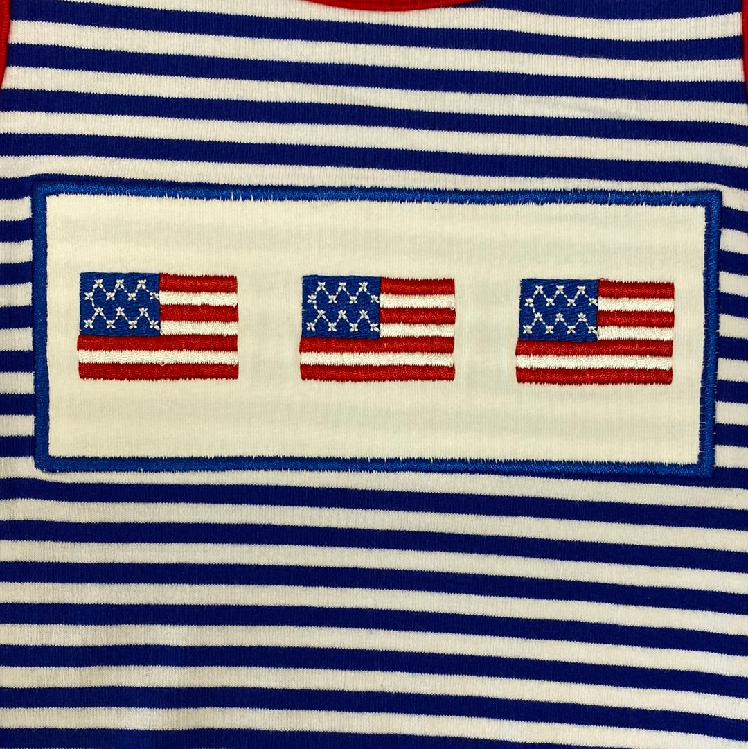 Blue Stripe Embroidered Flag Bubble  - Doodlebug's Children's Boutique