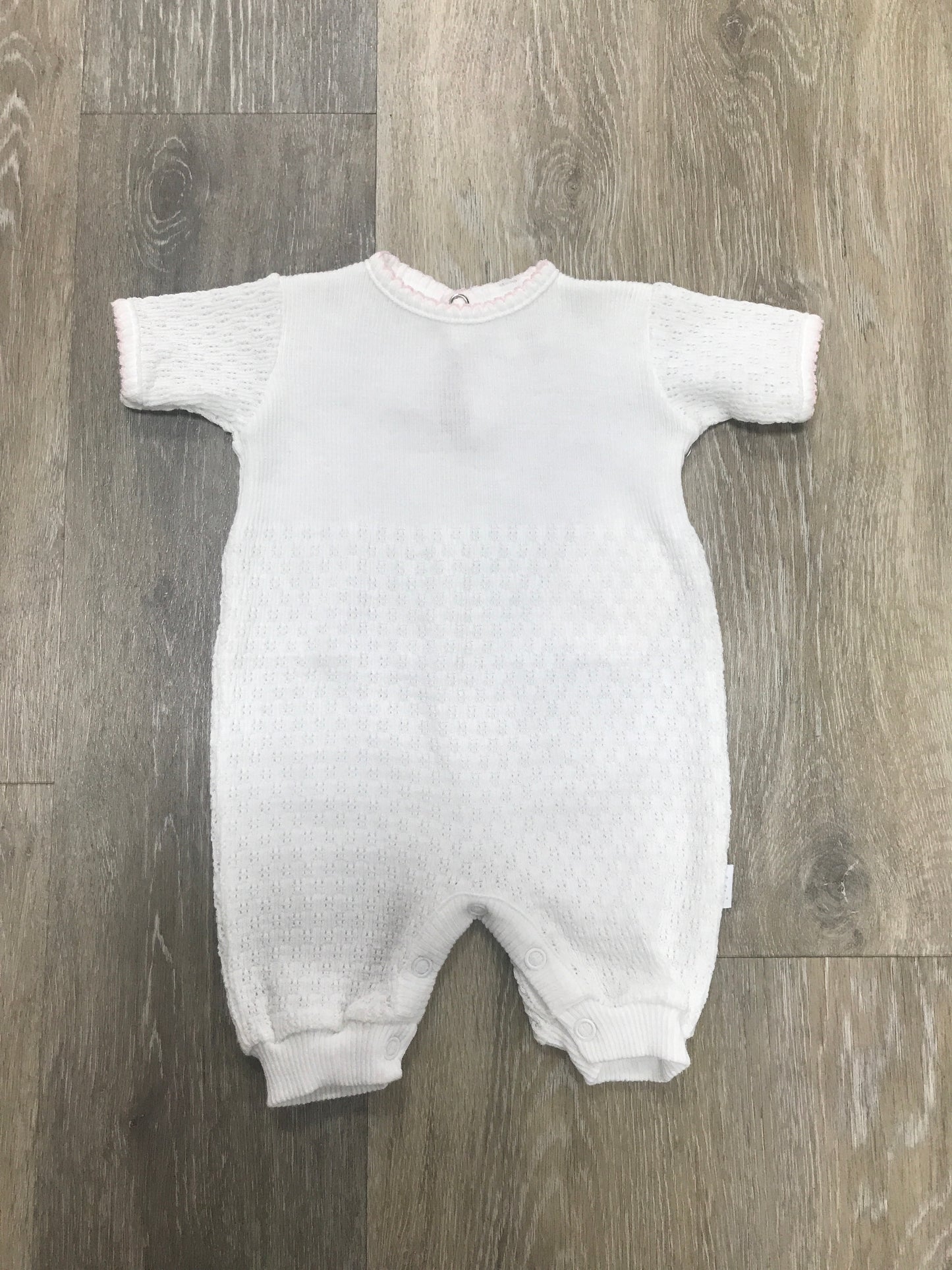 White Short Sleeve Romper with Pink Trim Preemie - Doodlebug's Children's Boutique