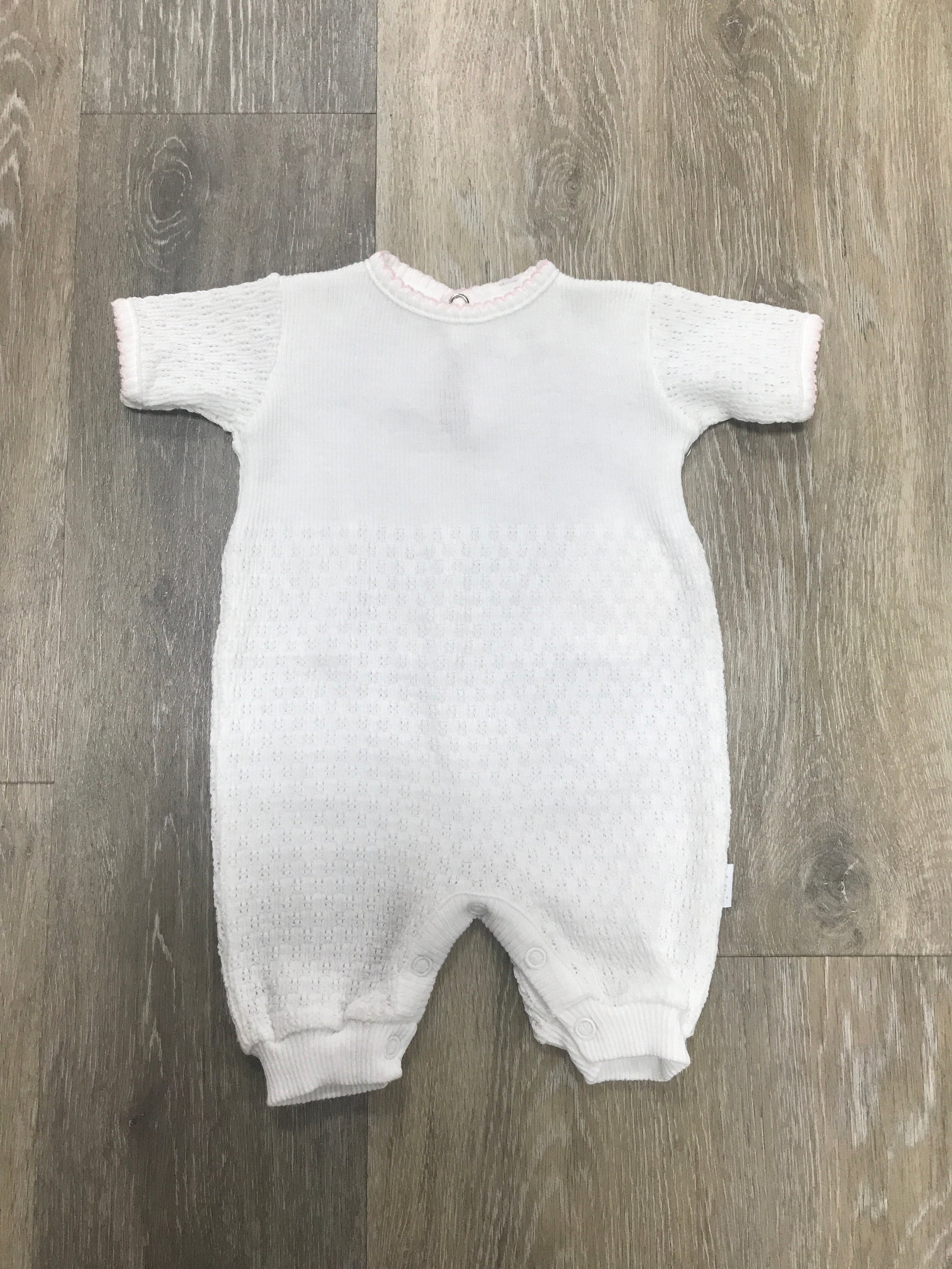 White Short Sleeve Romper with Pink Trim Preemie - Doodlebug's Children's Boutique