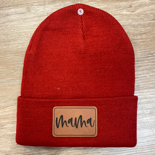 Mama Red Classic Ribbed Beanie  - Doodlebug's Children's Boutique