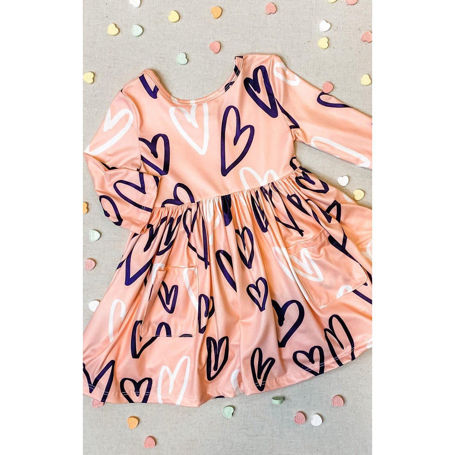 Hand Drawn Heart Pocket Twirl Dress  - Doodlebug's Children's Boutique