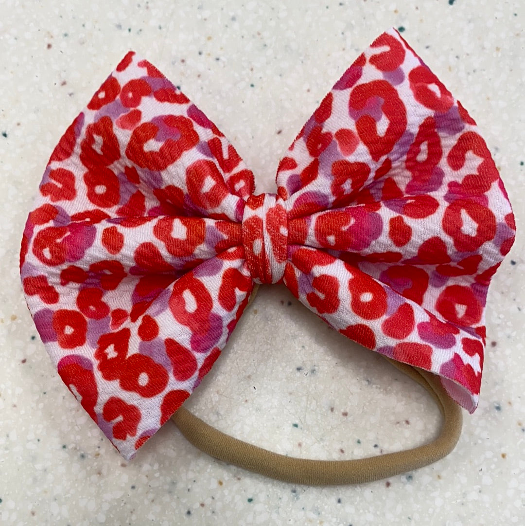 Red and Pink Leopard Bow on Nylon  - Doodlebug's Children's Boutique