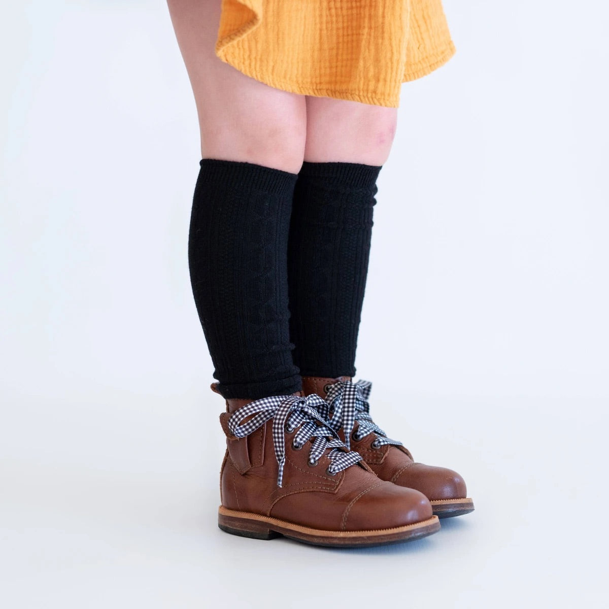 Cable Knit Knee High Socks in Black  - Doodlebug's Children's Boutique