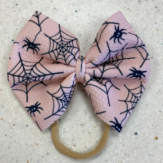 Light Pink Spider Web Bow on Nylon  - Doodlebug's Children's Boutique