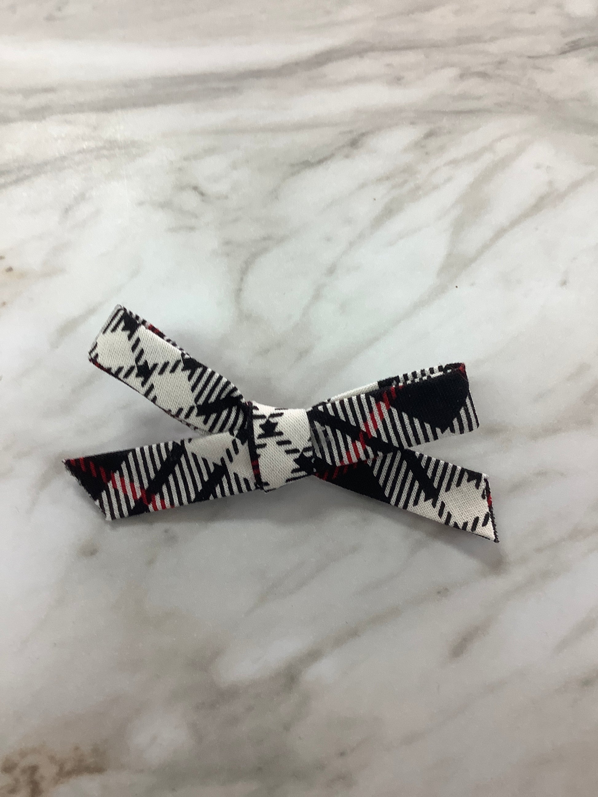 Hand Tied Bow on Clip in Black and White Plaid  - Doodlebug's Children's Boutique