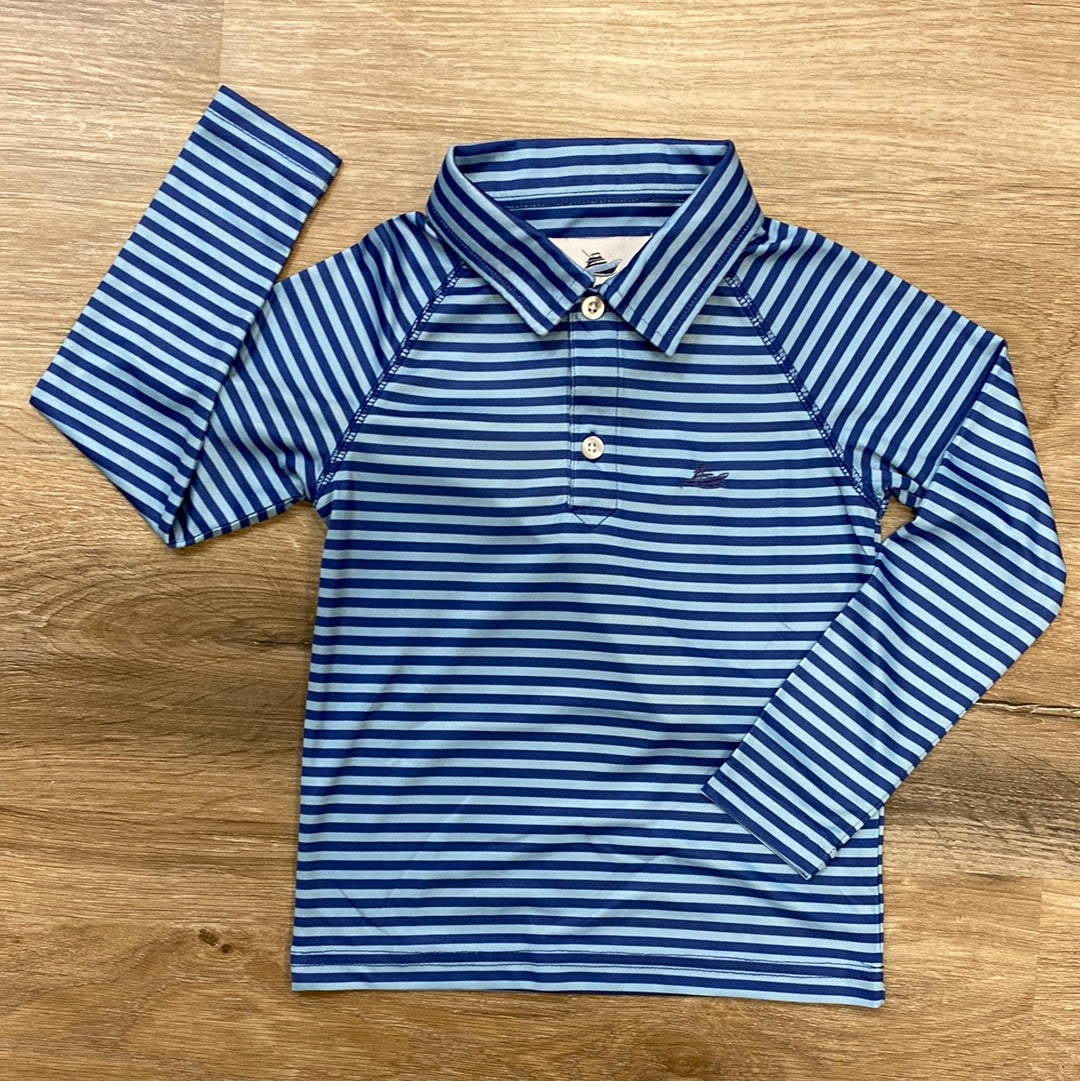 Performance Polo in Blue Stripe  - Doodlebug's Children's Boutique
