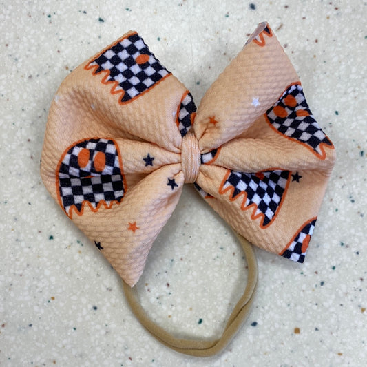 Checkered Ghost Bow on Nylon  - Doodlebug's Children's Boutique