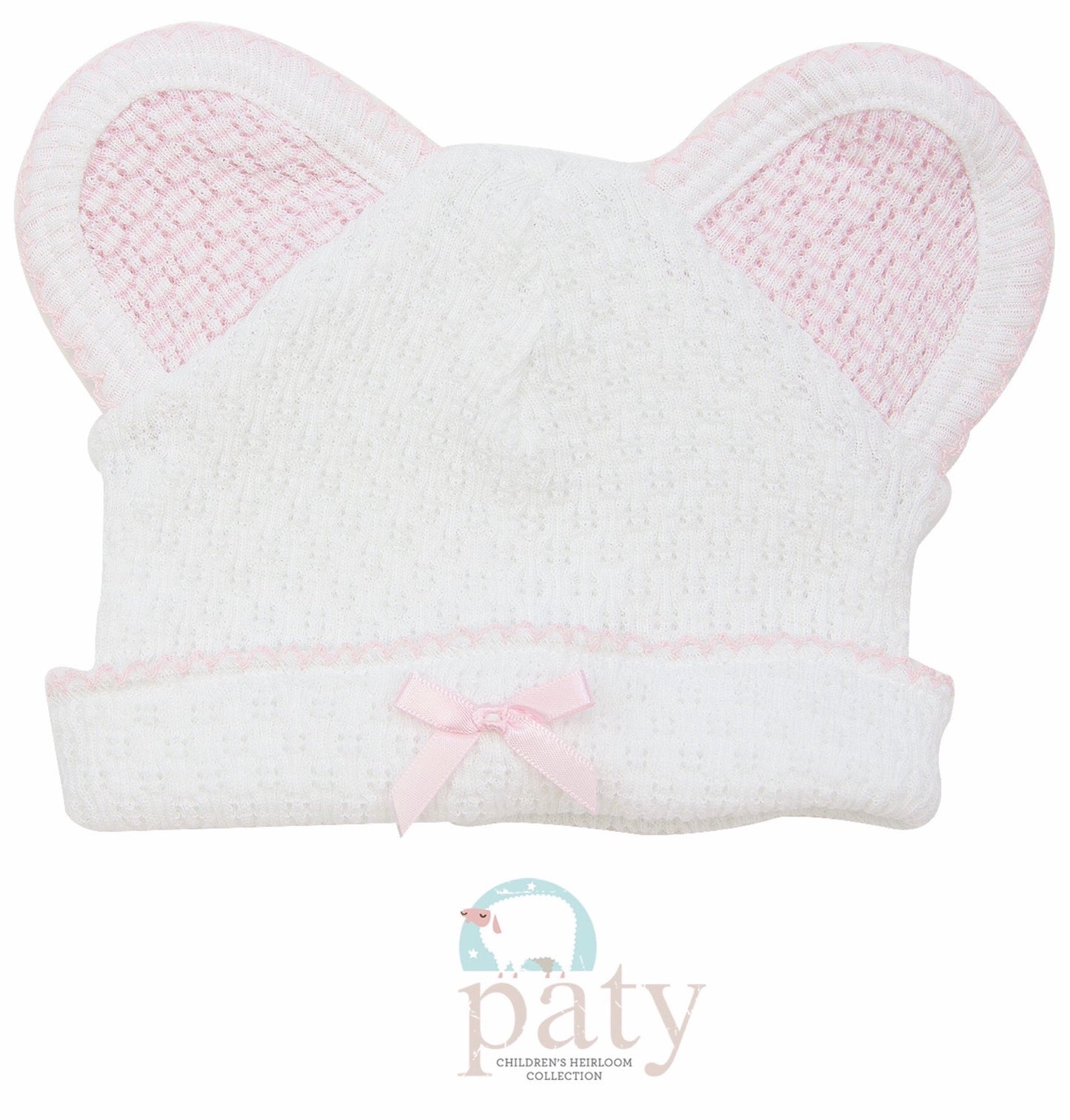 White Bear Cap with Pink Trim  - Doodlebug's Children's Boutique