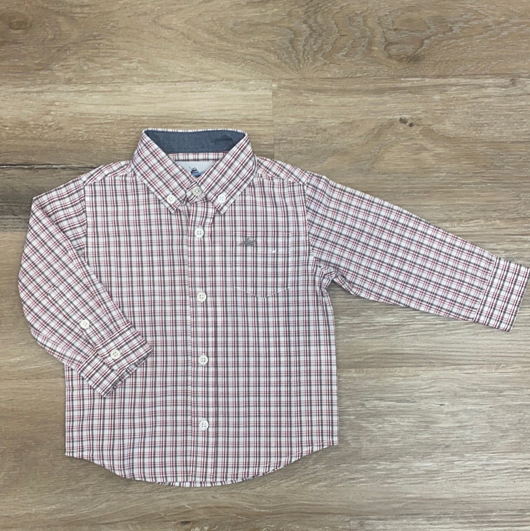 Red and Gray Plaid Dress Shirt  - Doodlebug's Children's Boutique