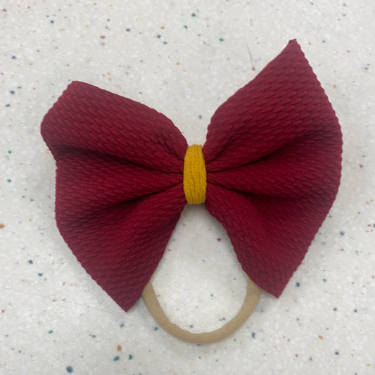 Maroon and Gold Bow on Nylon  - Doodlebug's Children's Boutique