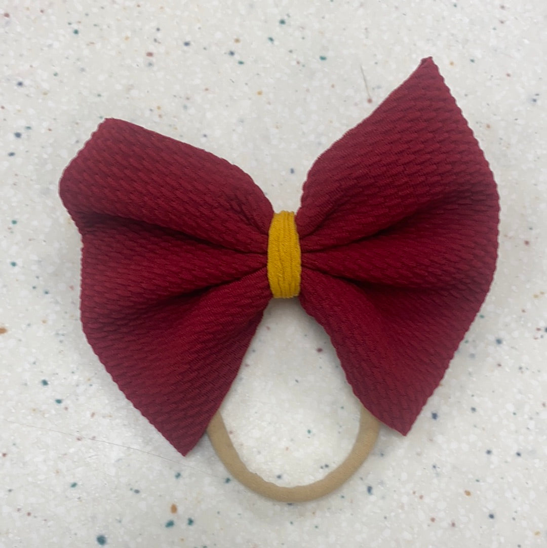 Maroon and Gold Bow on Nylon  - Doodlebug's Children's Boutique