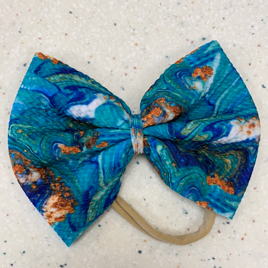 Turquoise Marble Bow on Nylon  - Doodlebug's Children's Boutique