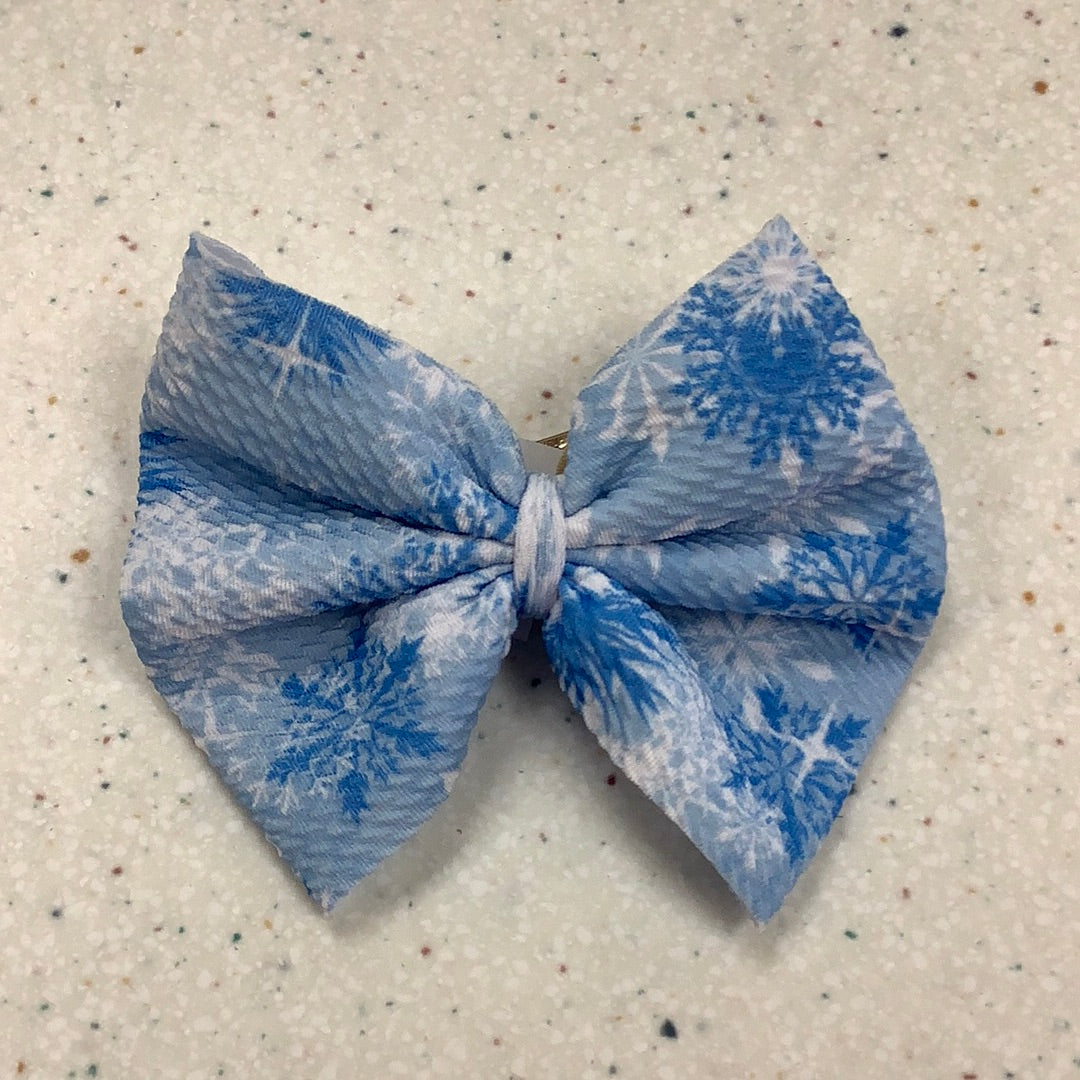 Blue Snowflake Bow on Nylon  - Doodlebug's Children's Boutique