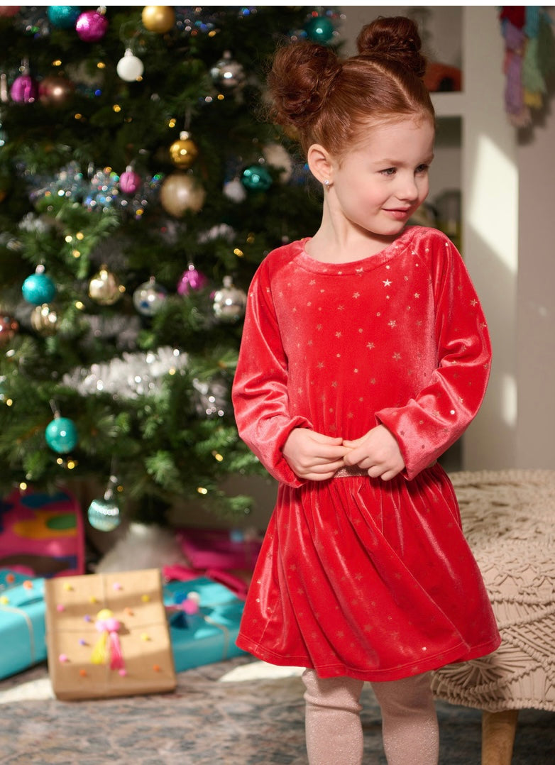 Holiday Stars Crushed Velour Dress  - Doodlebug's Children's Boutique