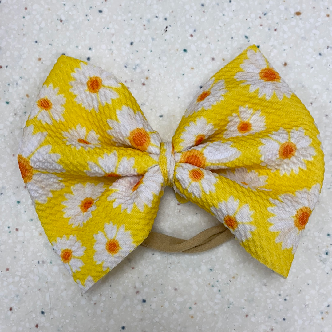 Yellow Daisies Bow on Nylon  - Doodlebug's Children's Boutique