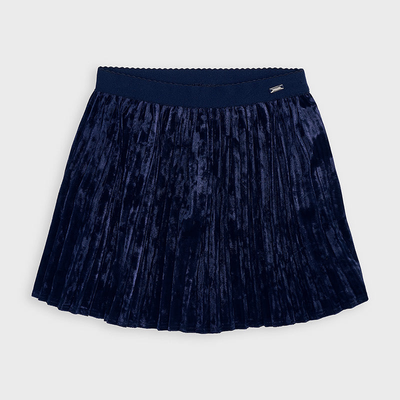 Pleated Velvet Skirt in Navy  - Doodlebug's Children's Boutique