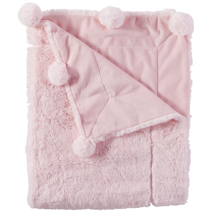 Pink Plush Pom Pom Blanket  - Doodlebug's Children's Boutique