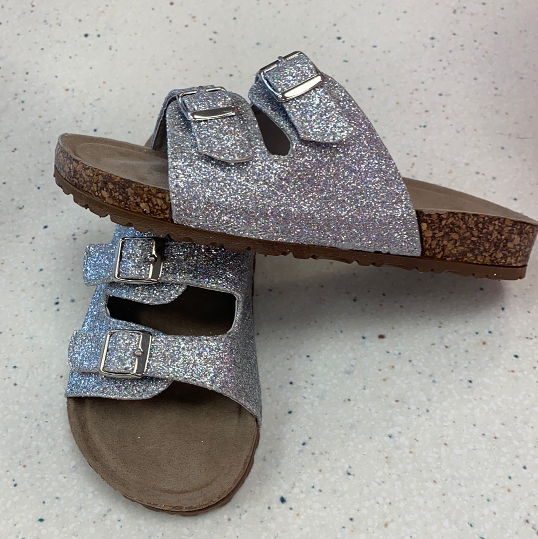 Deisy Silver Glitter Footbed Sandal  - Doodlebug's Children's Boutique