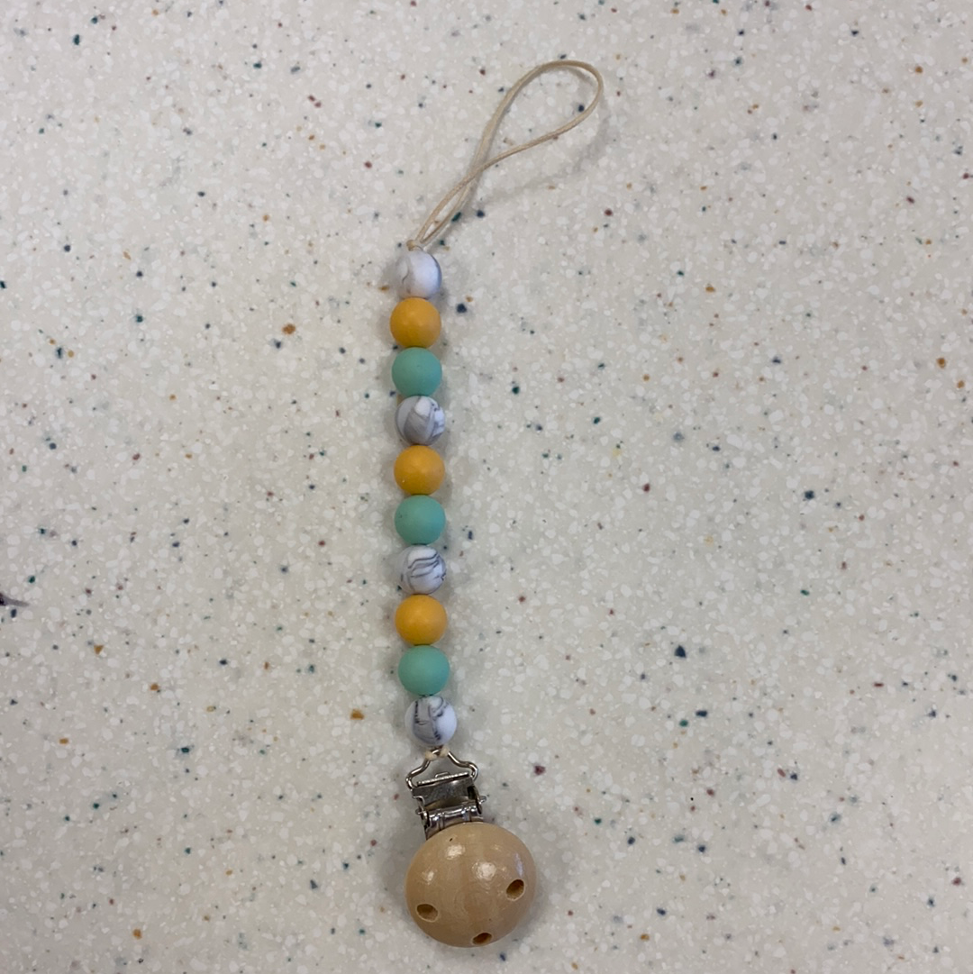 Teething Bead Paci Clip in Marble Orange and Green  - Doodlebug's Children's Boutique