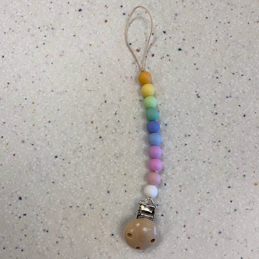 Teething Bead Paci Clip in Petite Rainbow  - Doodlebug's Children's Boutique