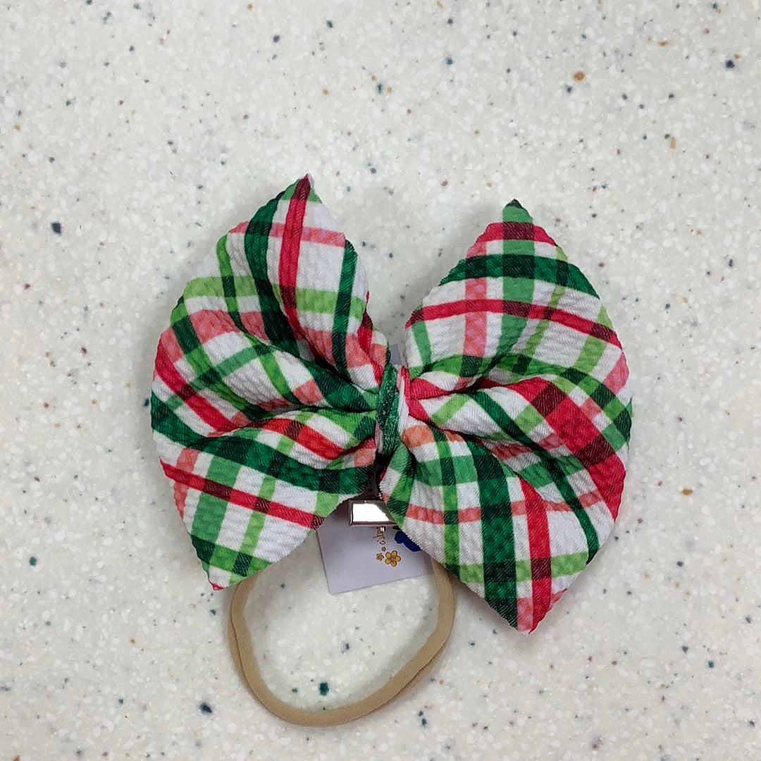 Christmas Plaid Bow on Nylon  - Doodlebug's Children's Boutique