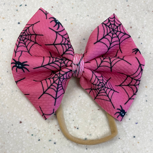 Hot Pink Spider Web Bow on Nylon  - Doodlebug's Children's Boutique