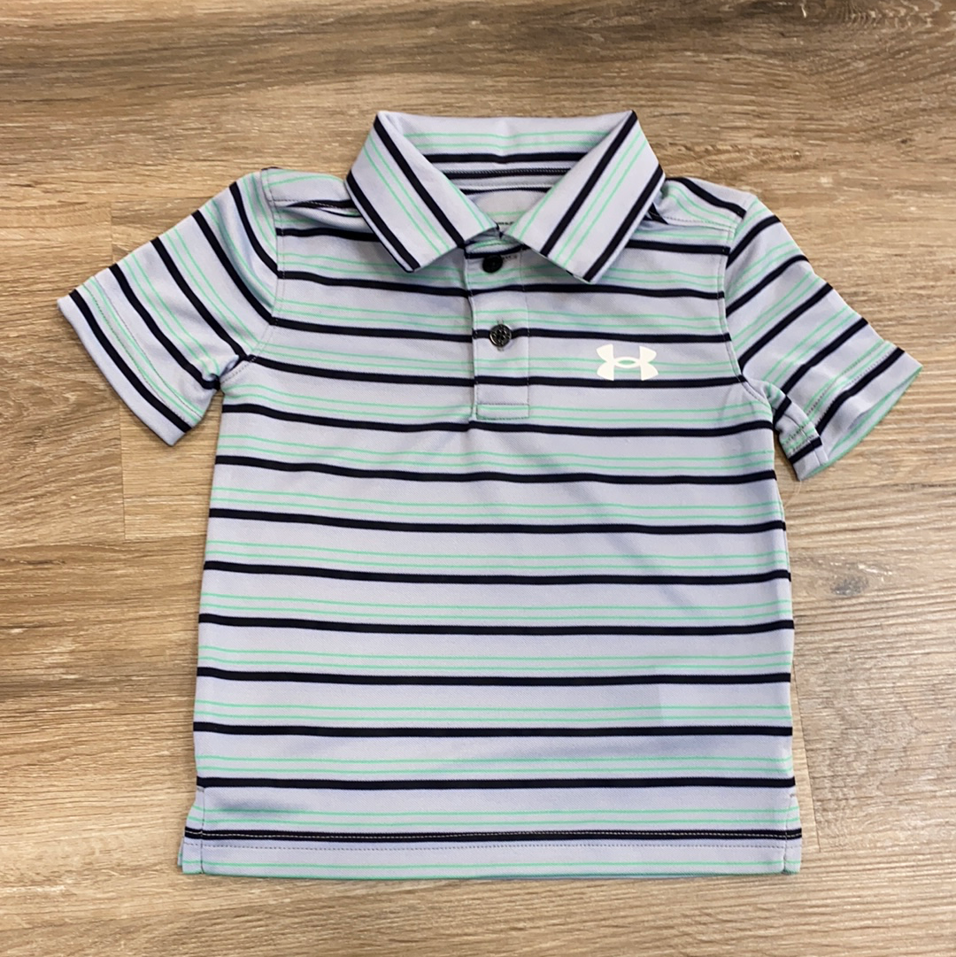 Performance Polo in Mod Gray and Green Stripe  - Doodlebug's Children's Boutique