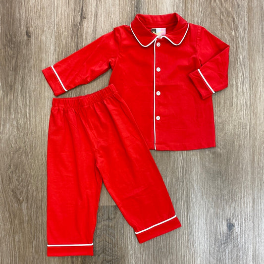 Red Knit 2 Piece Pajamas  - Doodlebug's Children's Boutique