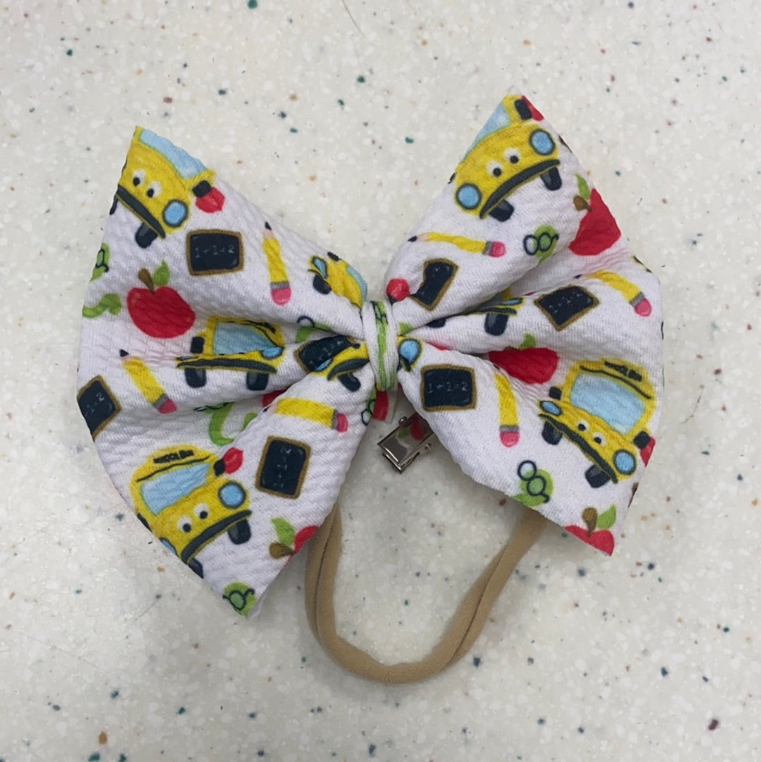 Book Worm and Bus Bow on Clip  - Doodlebug's Children's Boutique