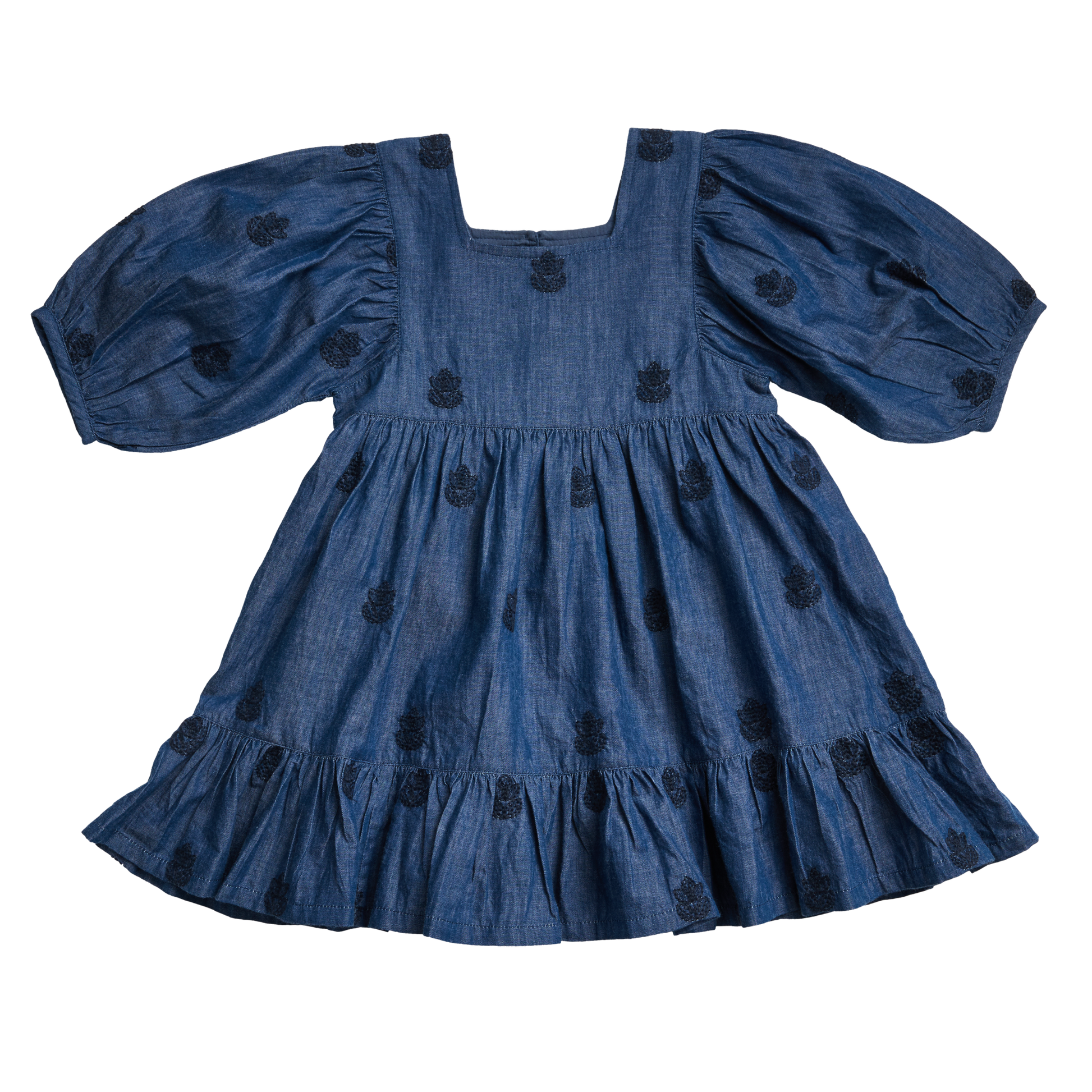Leena Dress in Chambray with Embroidery  - Doodlebug's Children's Boutique