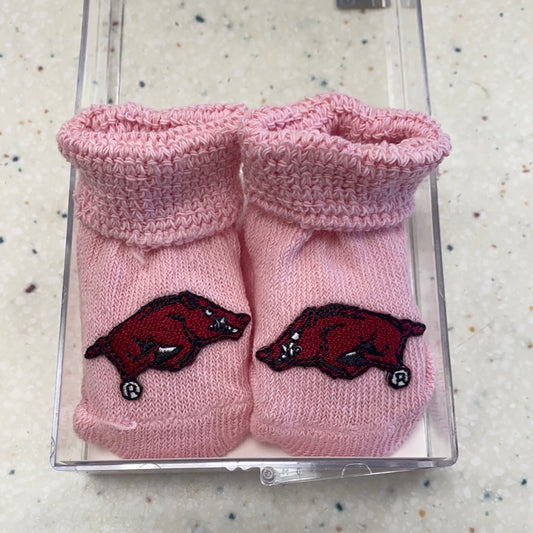 Pink Arkansas Razorback Infant Socks  - Doodlebug's Children's Boutique