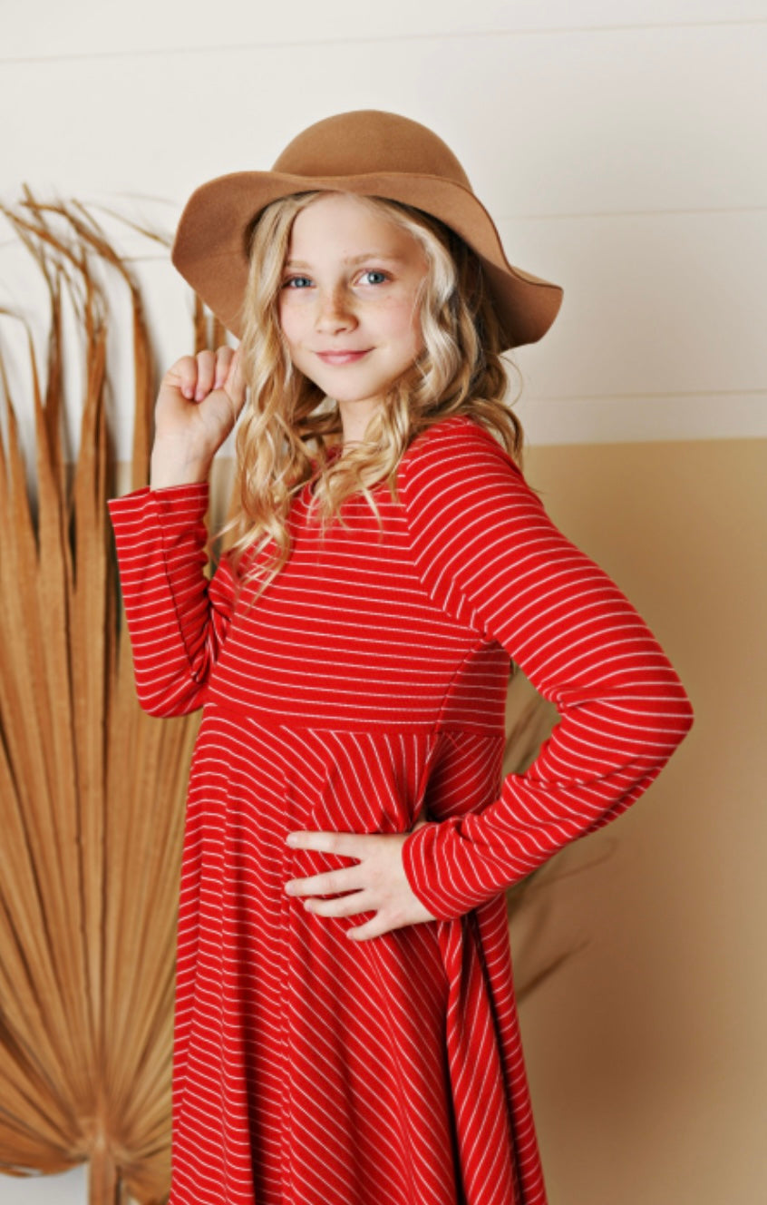 Red Stripe Ribbed Knit Dress  - Doodlebug's Children's Boutique