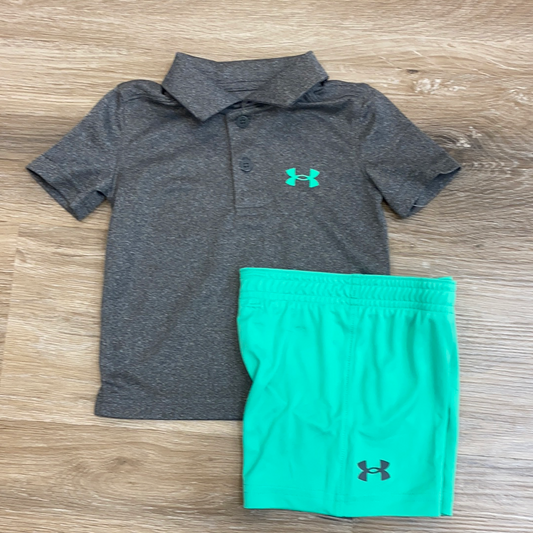 Gray and Green Polo Set  - Doodlebug's Children's Boutique