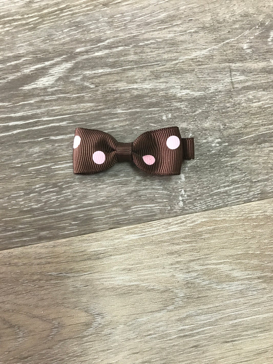 Brown with Pink Dots Tiny Bow Brown w/ polka dots - Doodlebug's Children's Boutique