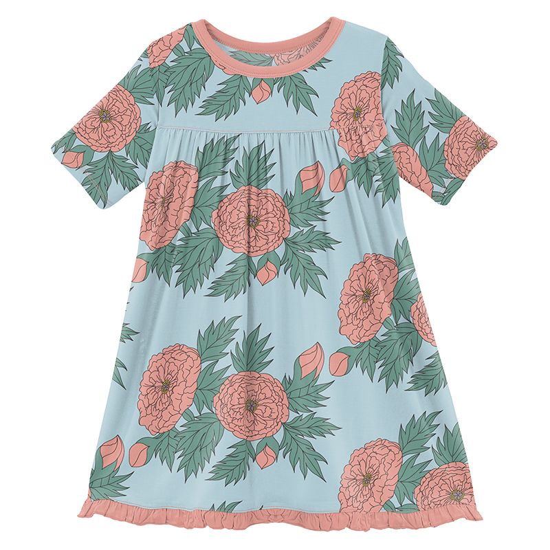 Print Classic Short Sleeve Swing Dress in Spring Sky Floral  - Doodlebug's Children's Boutique